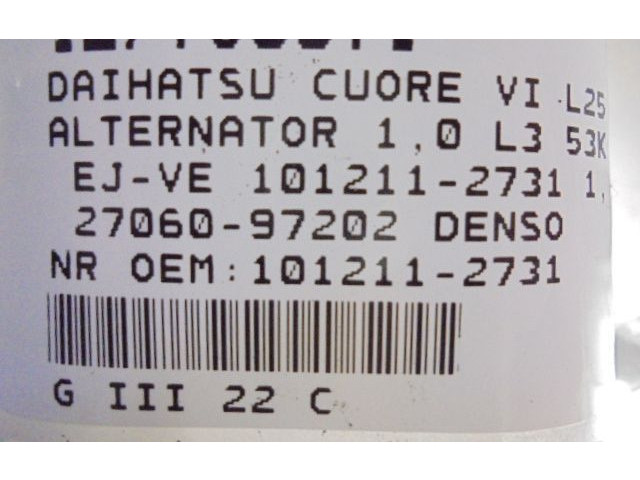 Генератор 101211-2731, 101211-2731 Daihatsu Cuore