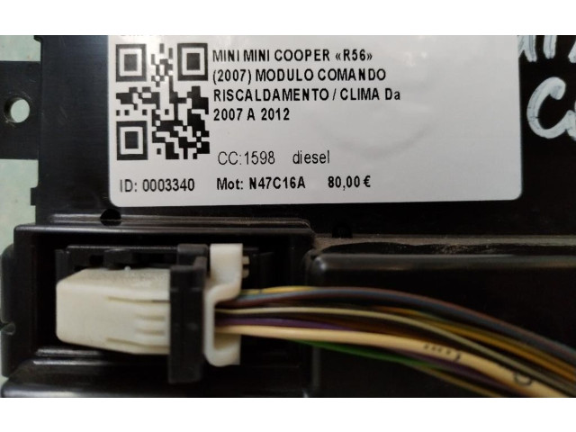 Блок управления климат-контролем 3456884, 3456884   Mini One  Cooper Coupe R56