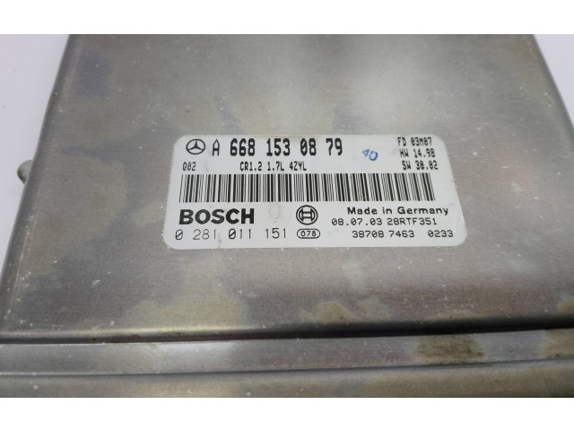 Блок управления двигателя 0281011151, A6681530879 Mercedes-Benz A W168