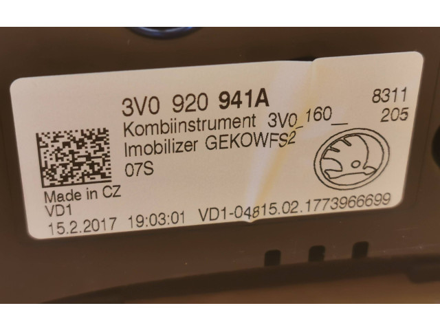 Панель приборов 3V0920941A   Skoda Superb B8 (3V)       