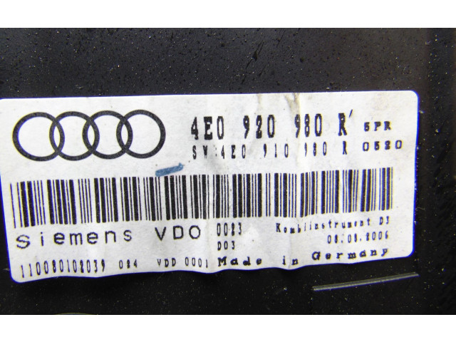 Přístrojová deska  Audi A8 S8 D3 4E 2008 4E0920980R  