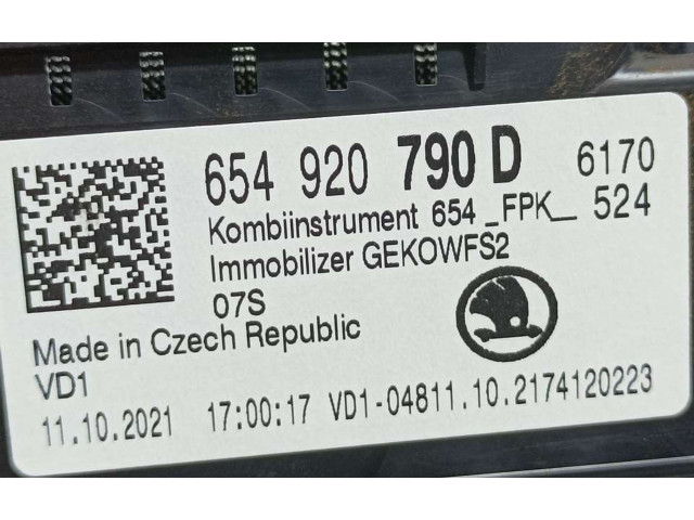 Панель приборов 654920790D, A3C0765400101   Skoda Kamiq       