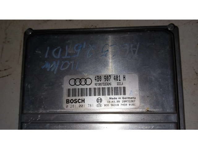 Блок управления двигателя 4B0907401H, 0281001781   Audi A6 S6 C5 4B