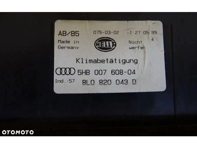 Блок управления климат-контролем 8L0820043D, 5HB007608-04 Audi A3 S3 8L