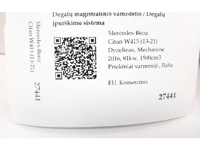 Vstřikovací lišta 160560065, H8201225030 Mercedes-Benz Citan W415 pro naftový motor 1.5