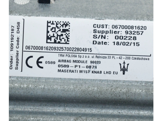 Подушка безопасности для колен 06700081620, 0589P10071 Maserati Ghibli