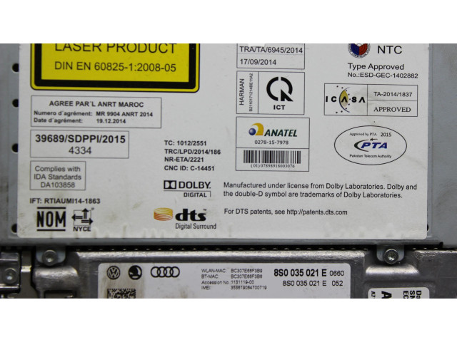 Радио/ проигрыватель CD/DVD / навигация 8S0035021E Audi TT TTS RS Mk3 8S