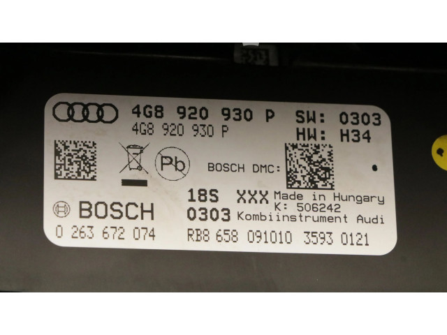 Панель приборов 4G8920930P, 0263672074   Audi A7 S7 4G       