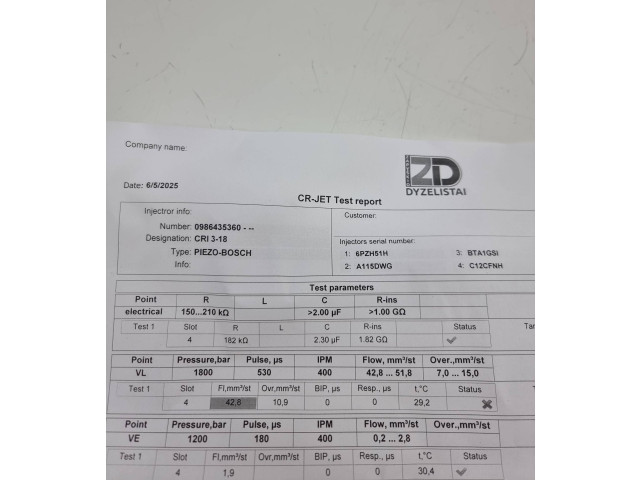 Жиклер (жиклеры) (форсунка (форсунки) 0986435360, C12cfnh Audi A5 Sportback 8TA