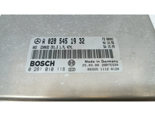Řídící jednotka A0285451932, 0281010118 Mercedes-Benz A W168 2001
