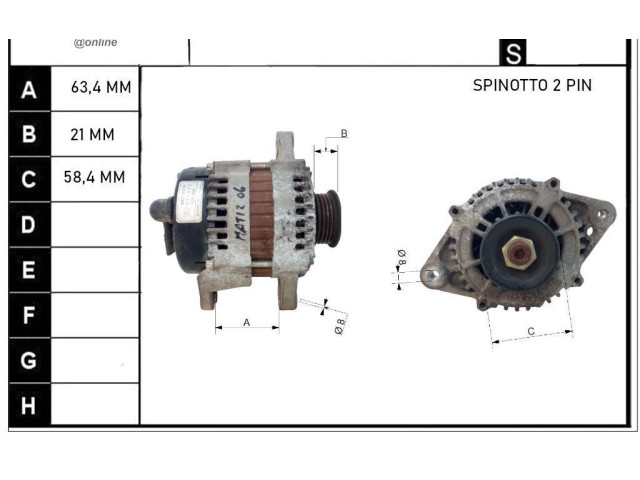 Генератор 65AH, A08S3   Chevrolet Matiz      