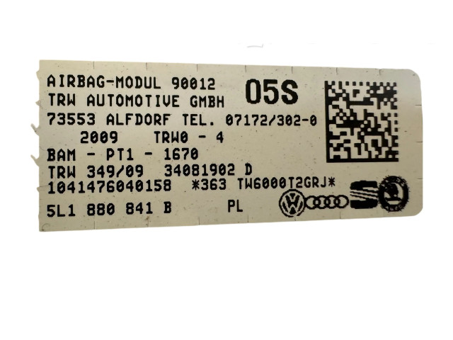 Подушка безопасности для колен 5L1880841B, 34081902D Skoda Yeti (5L)