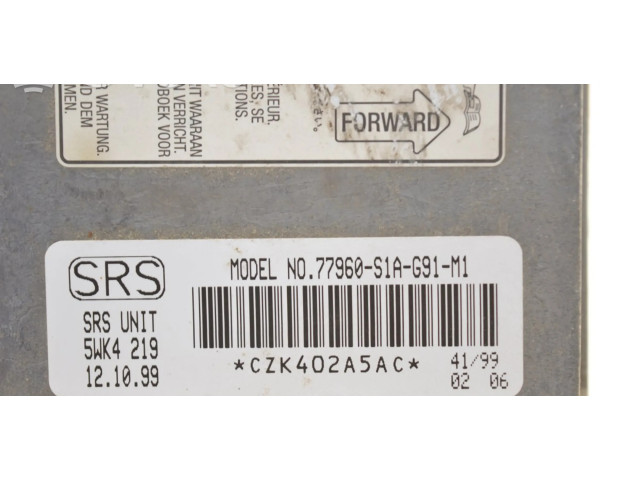 Блок подушек безопасности 5WK4219, 77960S1AG91 Honda Accord