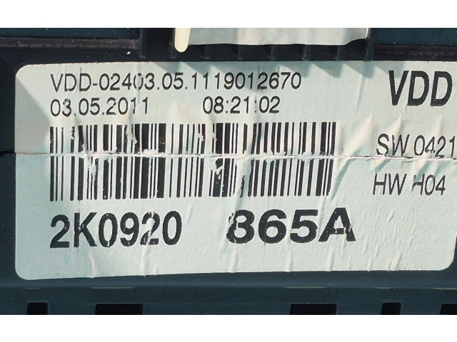 Přístrojová deska Volkswagen Caddy 2011 2K0920865A, DD02A9