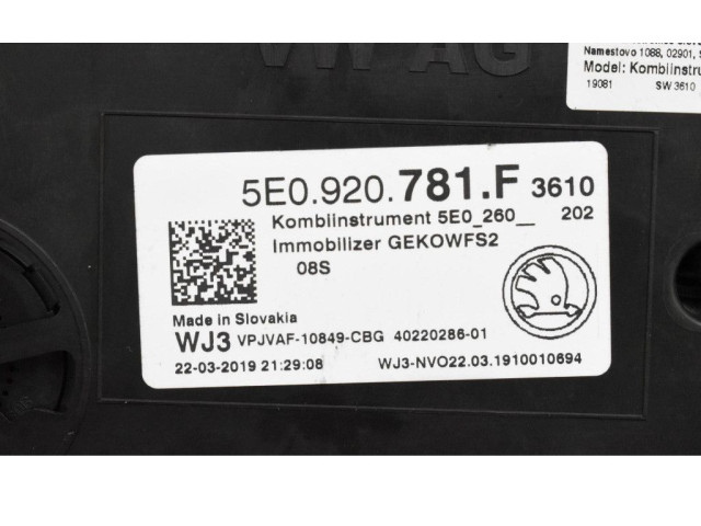 Панель приборов 5E0920781F, 5E0920781F Skoda Octavia Mk3 (5E)
