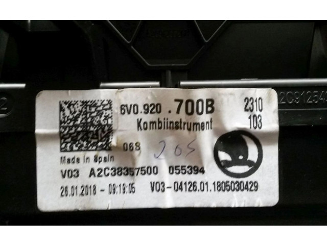 Спидометр (приборный щиток) 6V0920700B, 6V0920700B   Skoda Fabia Mk3 (NJ)   