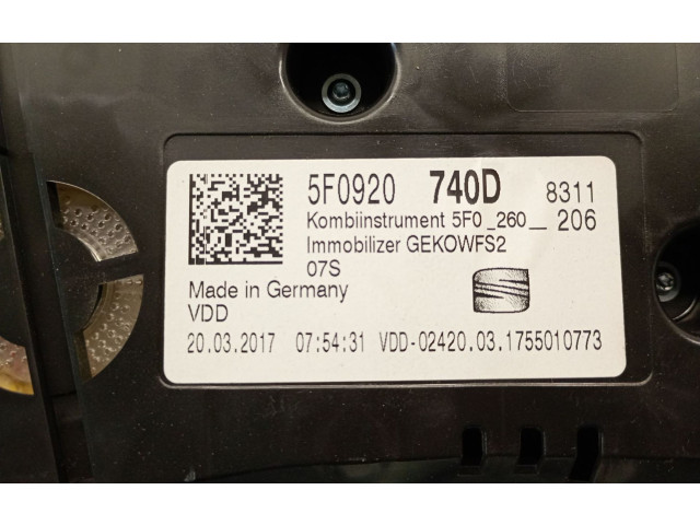 Přístrojová deska Seat Ateca 2017 5F0920740D, 5F0920740D