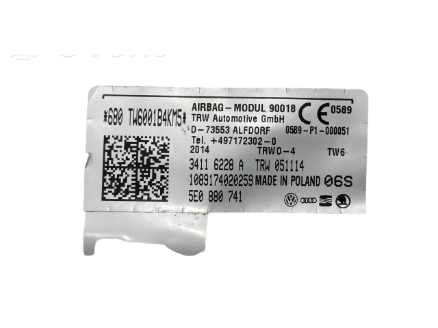 Боковая подушка безопасности 5E0880741, 34116228A Skoda Octavia Mk3 (5E)