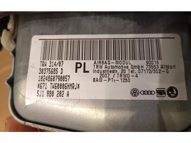 Подушка безопасности пассажира 5J1880202A, 5J1880202A Skoda Fabia Mk2 (5J)