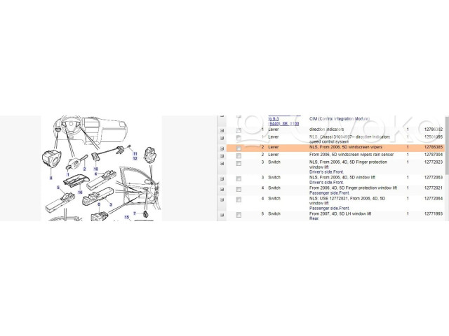 Включатель скорости стеклоочистителей 12786385 Saab 9-3 Ver2