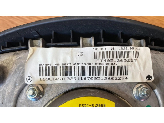 Подушка безопасности водителя A1698600102 Mercedes-Benz A W169