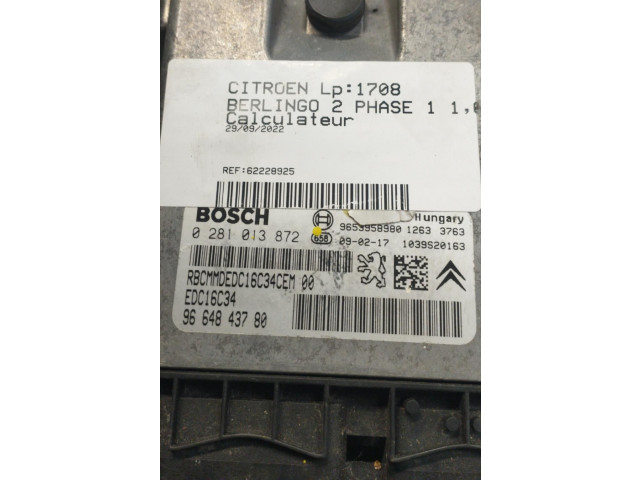 Блок управления двигателя 9664843780 Citroen Berlingo