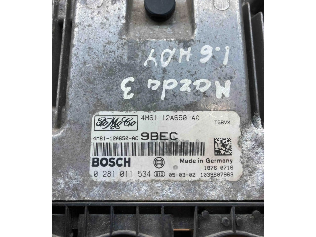 Блок управления двигателем Блок управления 4M6112A650AC, 0281011534 Mazda 3 I