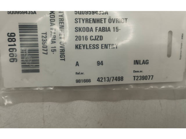 Блок управления 5Q0959435A, 2016CJZD Skoda Fabia Mk3 (NJ)