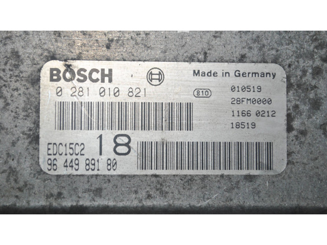 Блок управления двигателем Блок управления 0281010821, 9644989180   Peugeot Expert