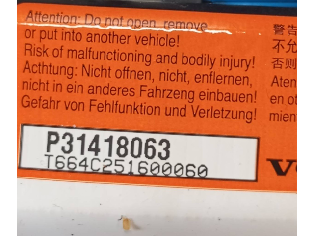 Подушка безопасности водителя 31418063   Volvo S60
