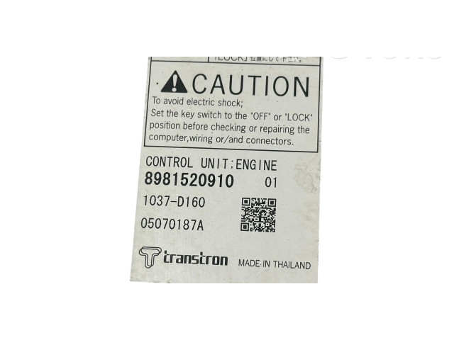Řídící jednotka 8981520910, 05070187A Isuzu D-Max 2010