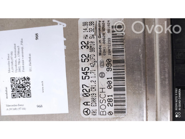 Řídící jednotka A0275455232, 0281001990 Mercedes-Benz A W168 2002