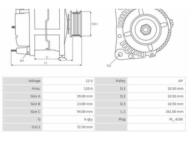 Генератор A3TG3491, 3EFFE Mitsubishi Grandis