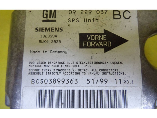 Блок подушек безопасности 09229037, 1923594   Opel Astra G