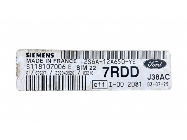 Řídící jednotka S118107006E, 2S6A12A650YE Ford Fiesta 2006