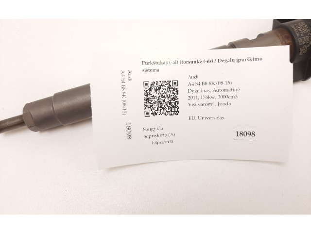 Vstřikovač 059130277BE Audi A4 S4 B8 8K pro naftový motor 3.0 CCWA