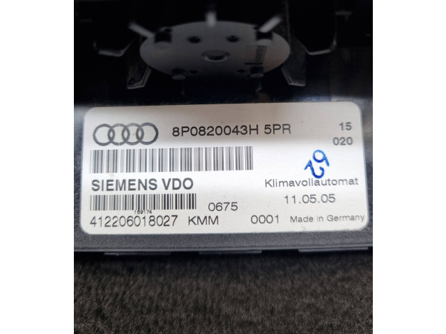 Блок управления климат-контролем 8P0820043H, 8P0820043H5PR   Audi A3 S3 A3 Sportback 8P