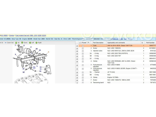 Комплект форсунок 0280156023, 30587777 Saab 9-5 B235R