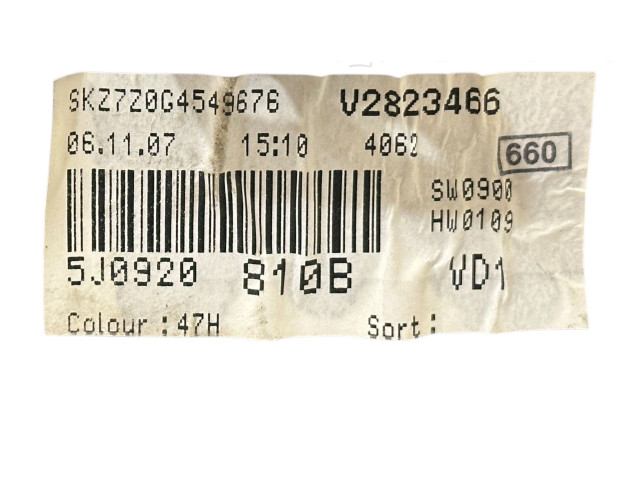 Панель приборов 5J0920810B, V2823466 Skoda Fabia Mk2 (5J)