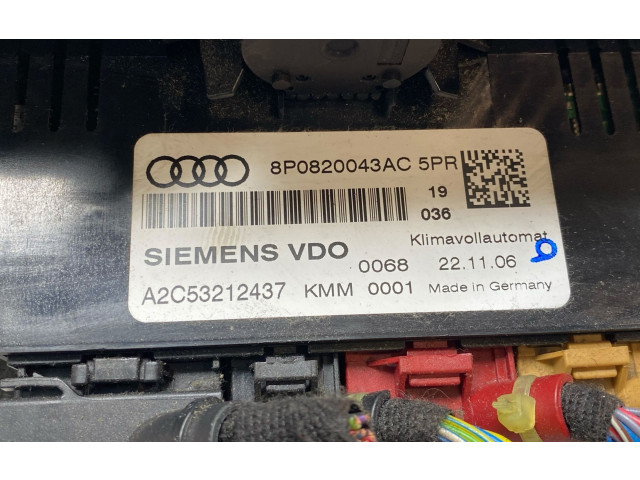 Блок управления климат-контролем A2C53212437, 8P0820043AC   Audi A3 S3 A3 Sportback 8P