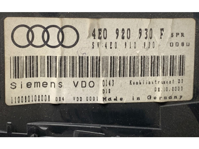 Přístrojová deska Audi A8 S8 D3 4E 2003 4E0920930F