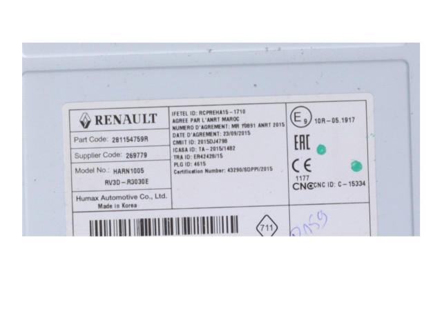 Pojistková skříňka Радио/ проигрыватель / навигация 281154759R Dacia Lodgy 2017