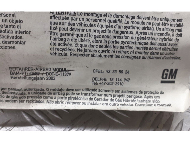 Подушка безопасности водителя 93335024   Opel Meriva A