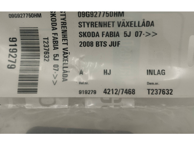 Блок управления коробкой передач 09G927750HM, H67S1012 Skoda Fabia Mk2 (5J)