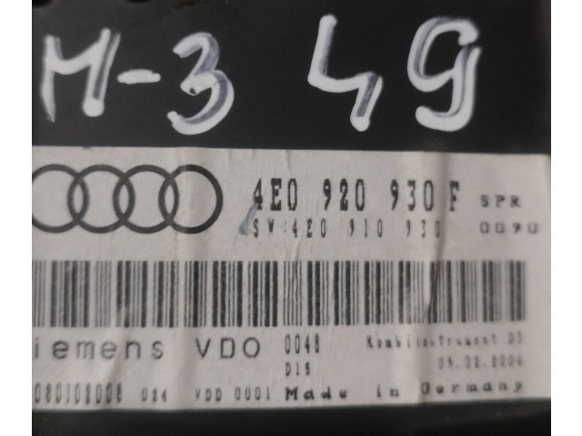 Přístrojová deska  Audi A8 S8 D3 4E 2005 4E0920930F, 110080101008  