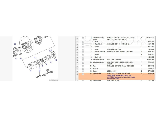 Подрулевой шлейф SRS 5200894 Saab 95 - 96