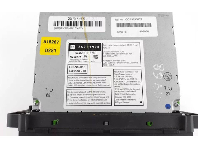 Радио/ проигрыватель CD/DVD / навигация 25797978, DW468100-5780    Chevrolet Tahoe