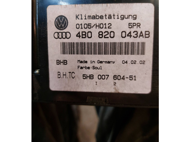 Блок управления климат-контролем 4B0820043AB, 5HB00760451   Audi A6 S6 C5 4B