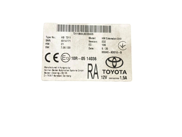 Блок управления навигации (GPS) 86840K0010B, 4014771   Toyota Corolla E210 E21