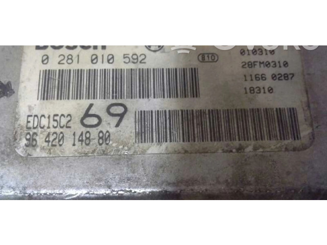 Блок управления двигателя 0281010592, 9642014880 Peugeot 306